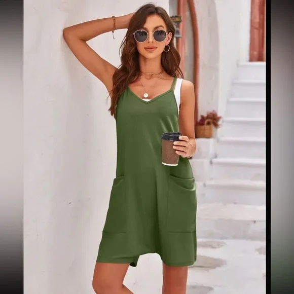 ARMY GREEN Cami Shorts Romper - Picture 3 of 5